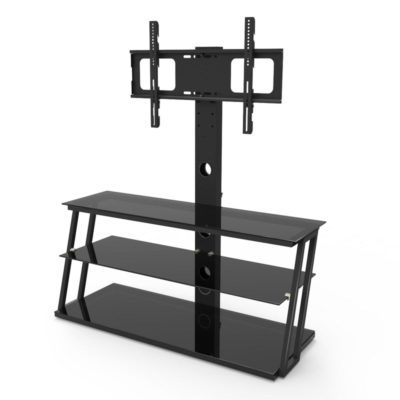 Multi-Function Angle And Height Adjustable Tempered Glass TV Stand - Black