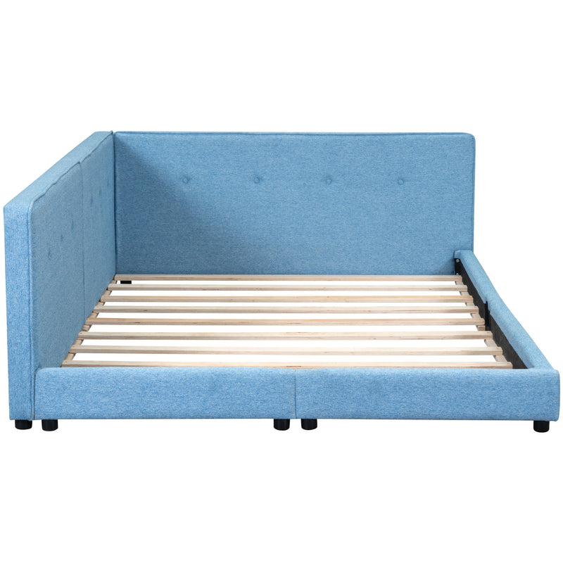 Upholstered Full Size Tufted Platform Bed, Blue