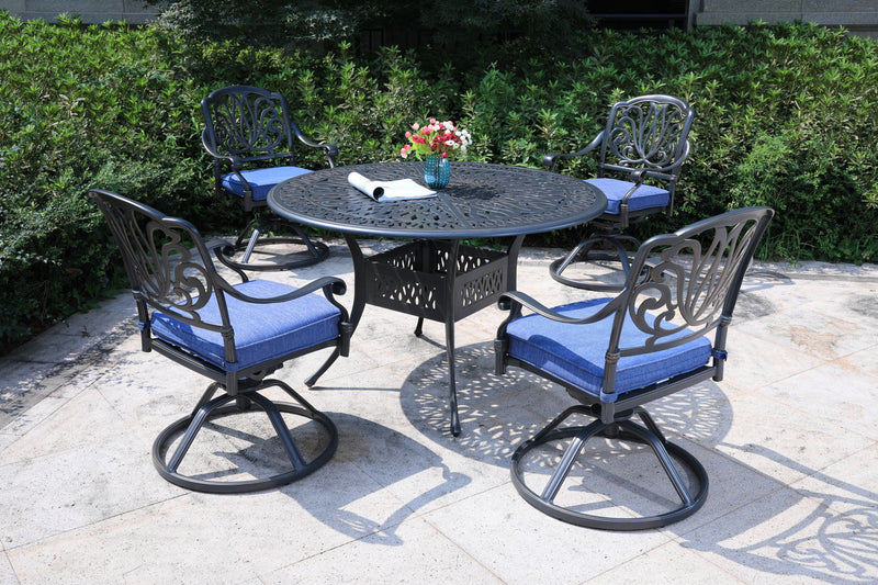 Round 48.03" Long Aluminum Dining Set With Cushions