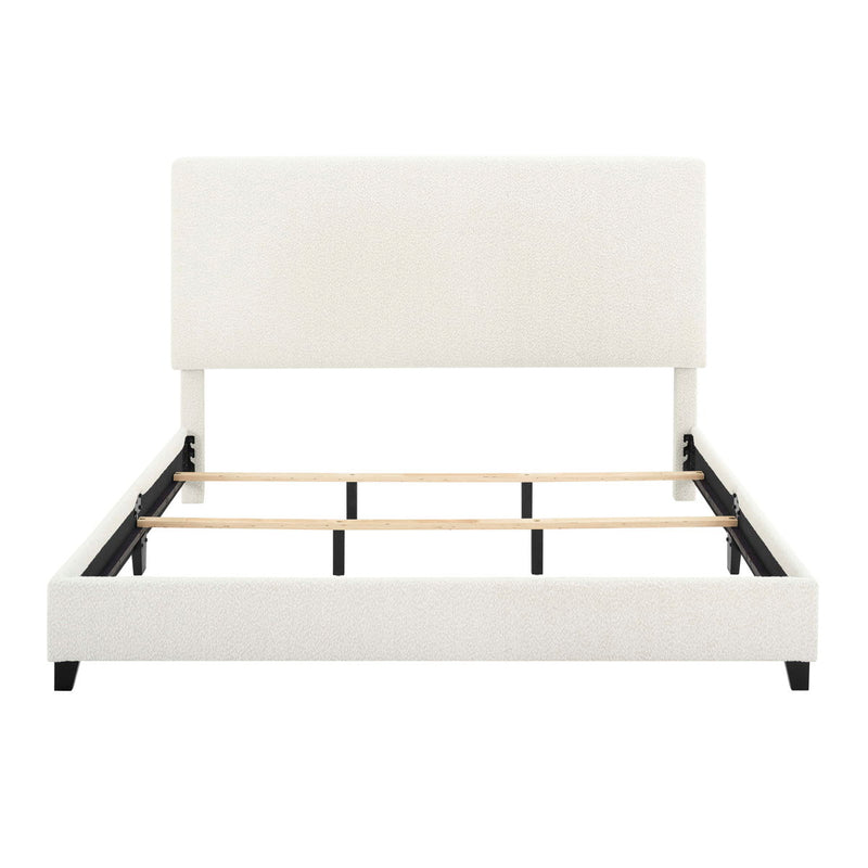 Queen Size White Boucle Upholstered Platform Bed - White