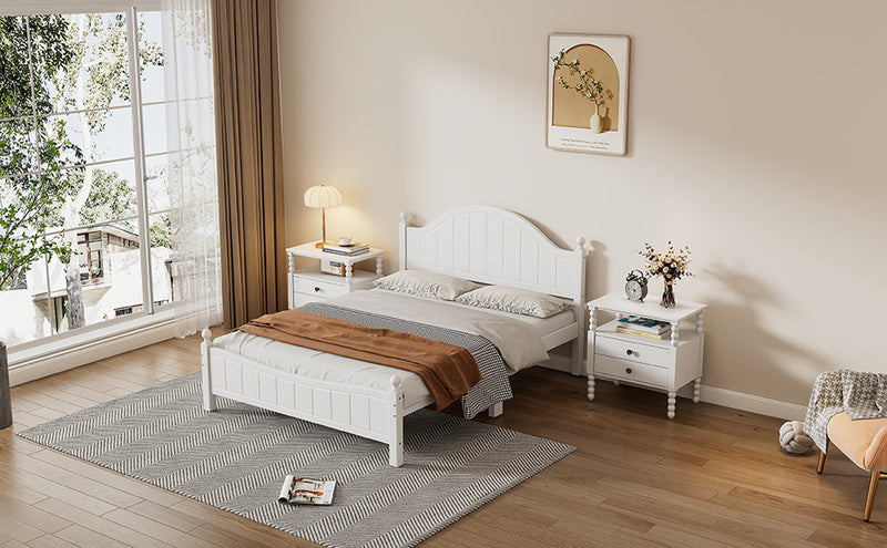 Traditional Concise Style White Solid Wood Platform Bed, No Need Box Spring, Full(Old SKU:WF295732AAA)