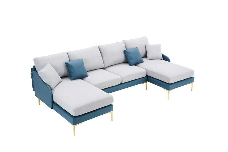 Modern Large Area Linen+Leathaire Fabric Color Matching Segmented Sofa, Ultra Wide Lounge Chair