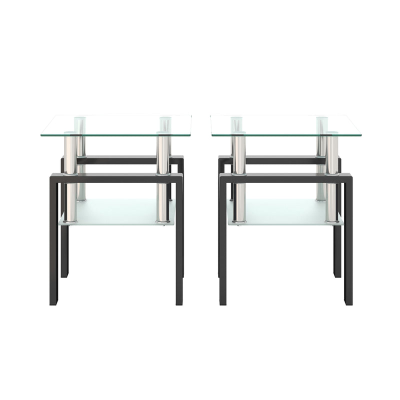 Modern Tempered Glass Tea Table, End Square Table For Living Room (Set of 2) - Transparent / Black