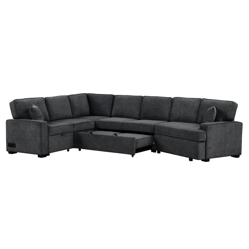 L-Shaped Sofa Sectional Sofa Couch Pull-Out Sofa Bed With Charging Devices And Cup Holders For Living Room