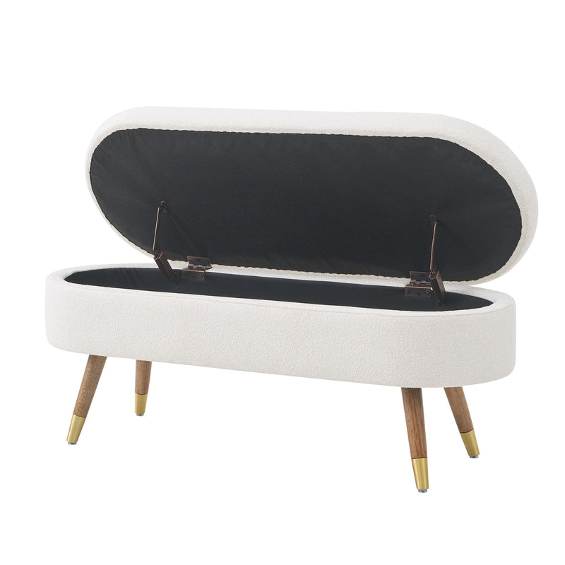 Storage Bench Upholstered Boucle Ottoman With Golden Metal Legs End Of Bed Bench For Bedroom, Living Room, Entryway, Bed Side