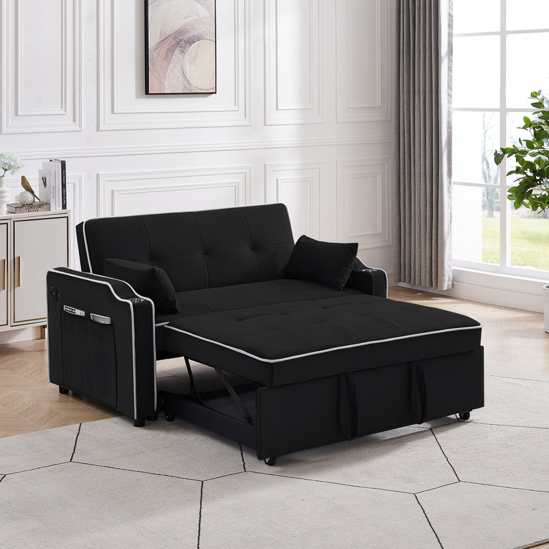 Sofa Bed, 3 In 1 Convertible Sofa Chair Bed, Adjustable Backrest Chair, Chaise Lounge With USB Ports, Cup Holder, Side Pocket