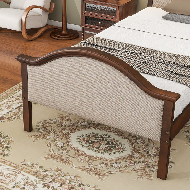 Twin Bed with Upholstered Headboard and Footboard, with Slats,Walnut