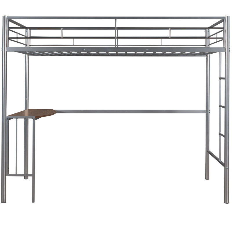 Twin Over Full Metal Bunk Bed With Desk, Ladder And Quality Slats For Bedroom - Silver