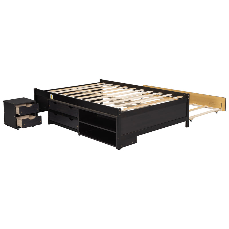 Versatile Full Bed with Trundle,Under bed Storage Box and Nightstand .Espresso