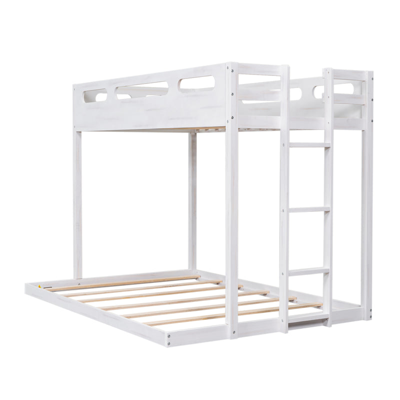 Twin over Full Bunk Bed with Built-in Ladder,White