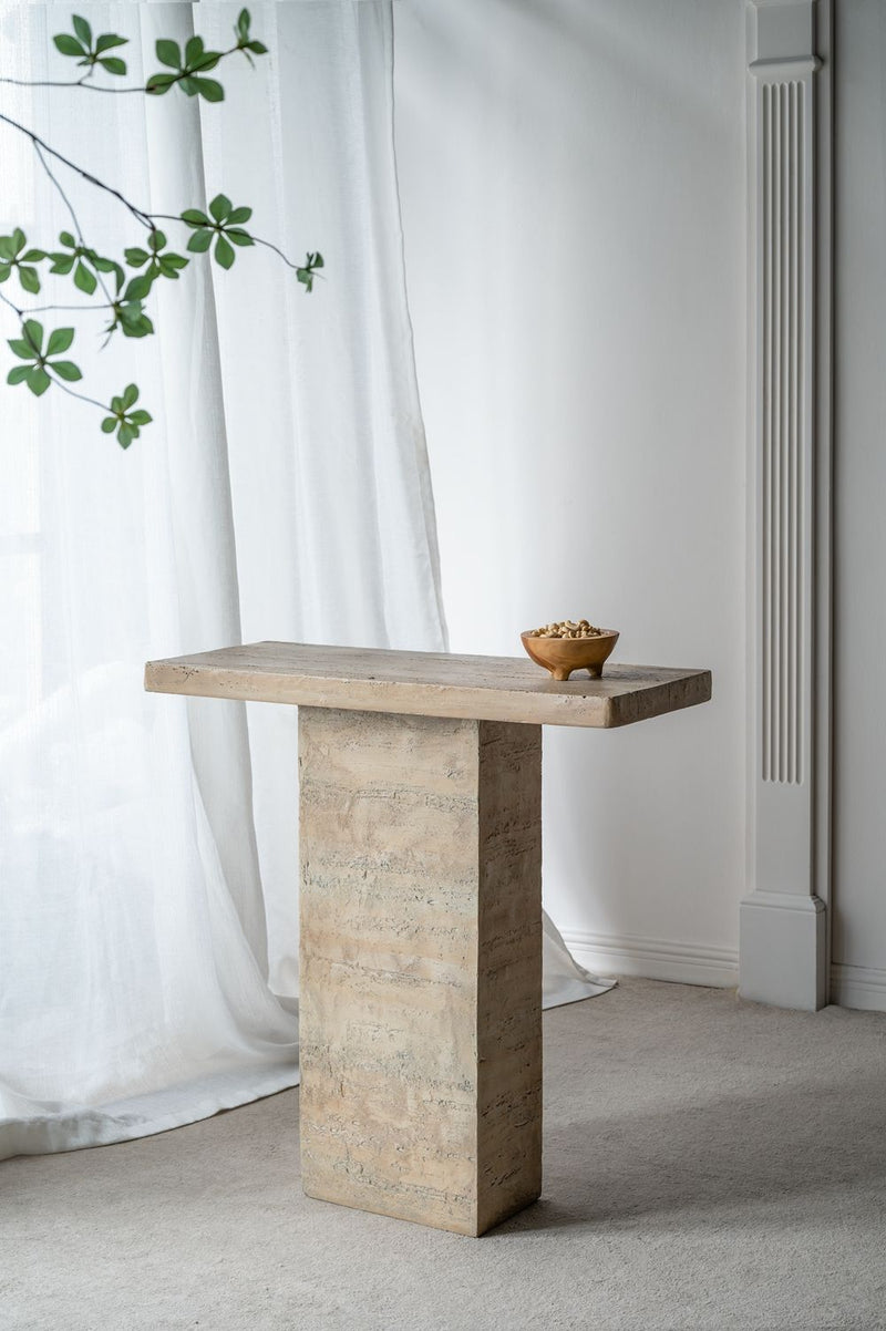 Square Coffee Table With Pedestal Base - Cream