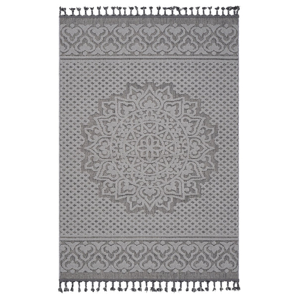 5' x 7' Medallion Indoor / Outdoor Area Rug - Gray / White