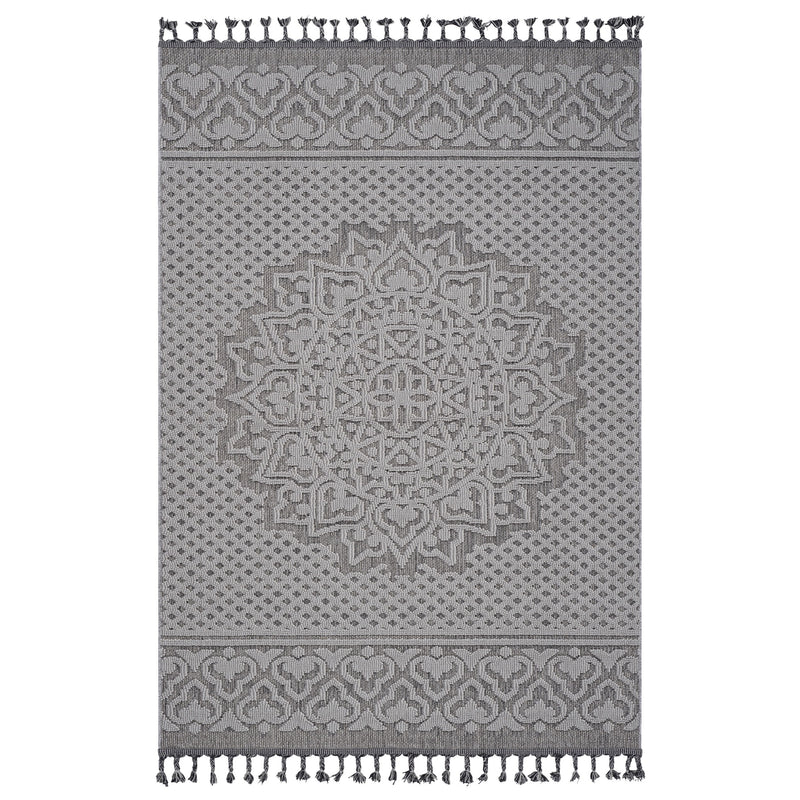 6' x 9' Medallion Indoor / Outdoor Area Rug - Gray / White