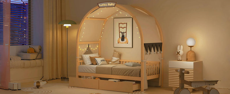 Bed With Arched Roof And 2 Drawers