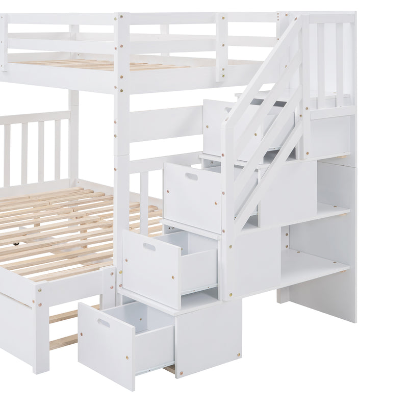 Twin over Twin/Full Bunk Bed with Twin Size Trundle (White)(OLD SKU :LP000025AAK)