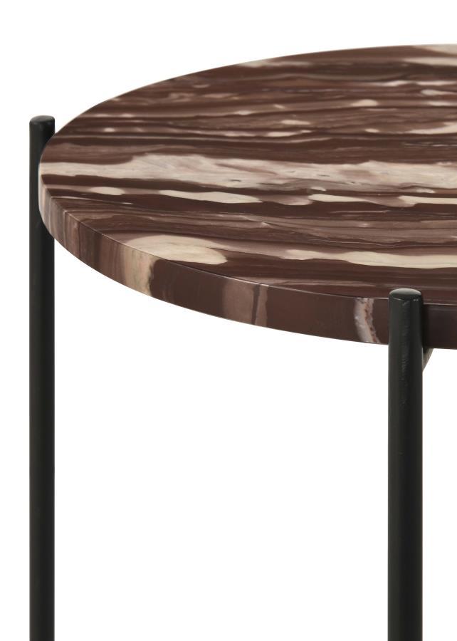 Latifa - Round Accent Table With Marble Top - Red And Black