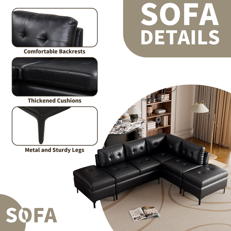 L-Shaped Corner Sofa Sectional Sofa Couch With Movable Storage Ottomans For Living Room