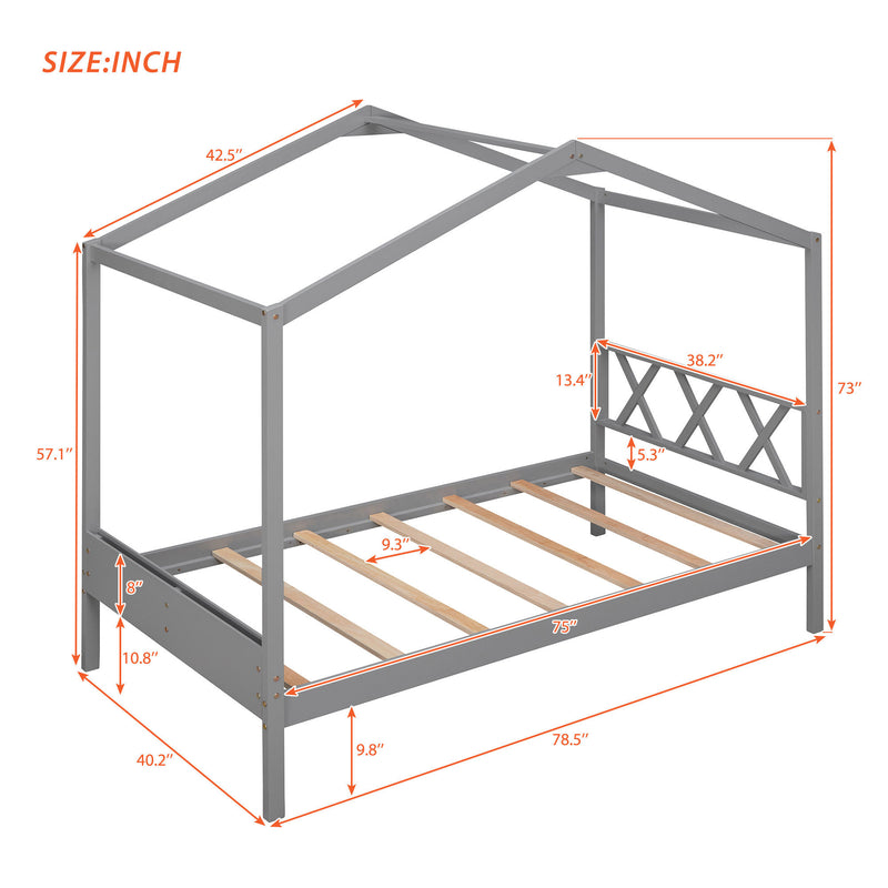 Twin Size Wood House Bed with Storage Space, Gray(OLD SKU: LP000001AAE)