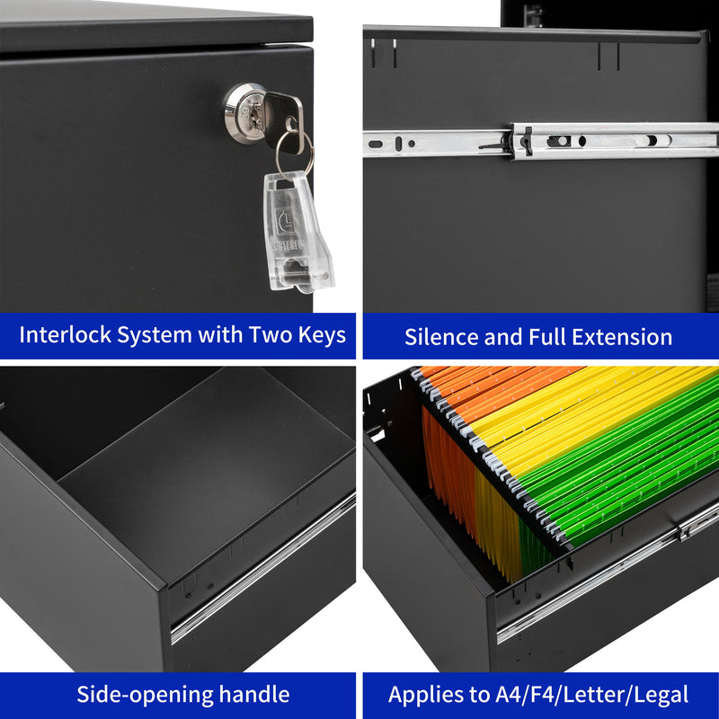 2 Drawer Mobile File Cabinet With Lock Steel File Cabinet For Legal / Letter / A4 / F4 Size / Home / Office Design