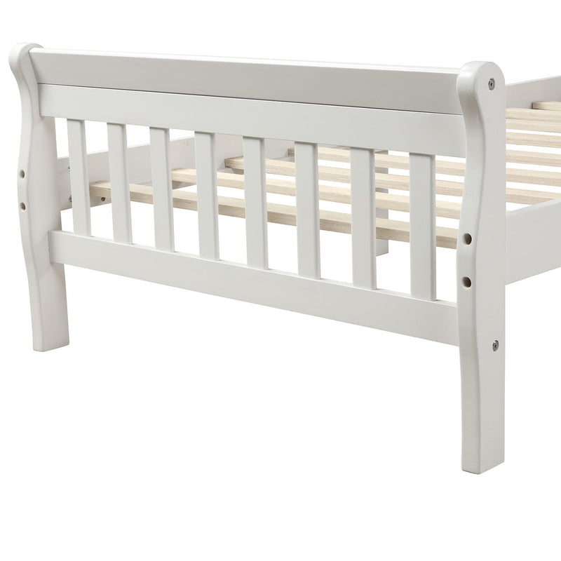 Twin Platform Bed Frame Panel Bed Mattress Foundation Sleigh Bed With Headboard / Footboard / Wood Slat Support - White