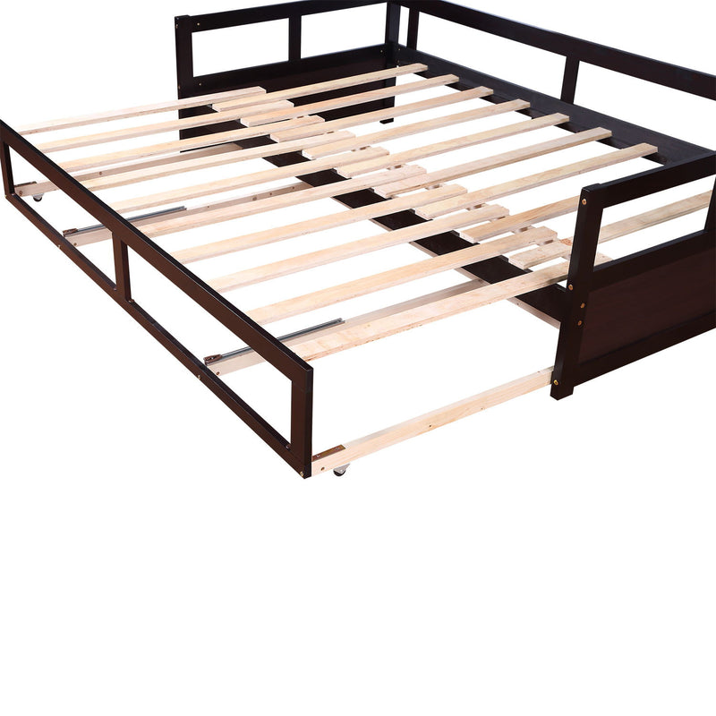 Wooden Daybed With Trundle Bed And Two Storage Drawers, Extendable Bed Daybed, Sofa Bed For Bedroom Living Room - Espresso