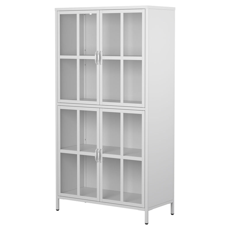 Premium Metal Storage Cabinet With Tempered Glass Doors, Adjustable Shelves, Anti-Tipping Device, Magnetic Silent Closure, And Adjustable Feet For Home And Office Use