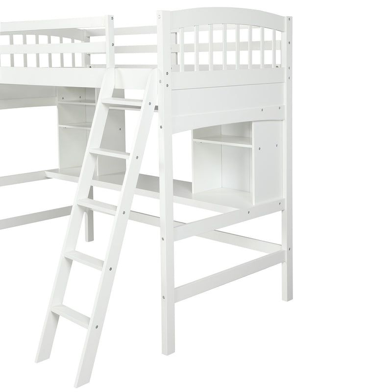 Twin size Loft Bed with Storage Shelves, Desk and Ladder, White(OLD SKU :LP000140KAA)