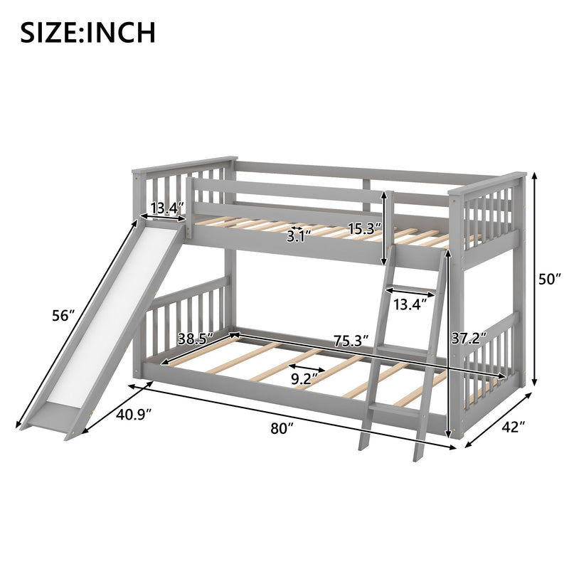 Twin Over Twin Bunk Bed - With Convertible Slide And Ladder - Gray