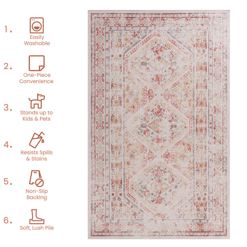 3' x 5' Area Rug, Kid & Pet Friendly Washable Rugs 3' x 5' - Non Shedding 3' x 5' Area Rugs - Foldable 3 X 5 Area Rug Washable Non Slip Eco-Friendly Rugs With Low-Pile - Beige