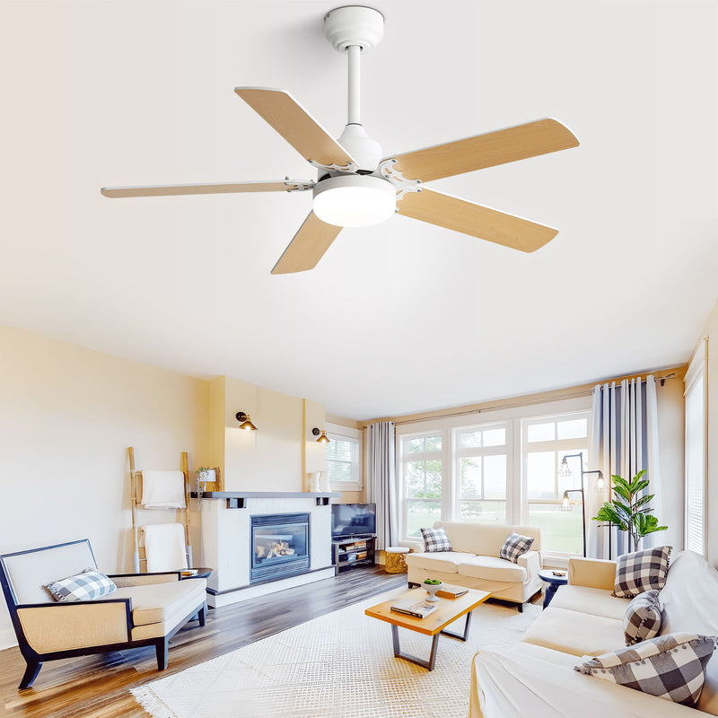 Modern Ceiling Fan With 3 Color Dimmable Light 5 Blades Remote Control Reversible Dc Motor - White