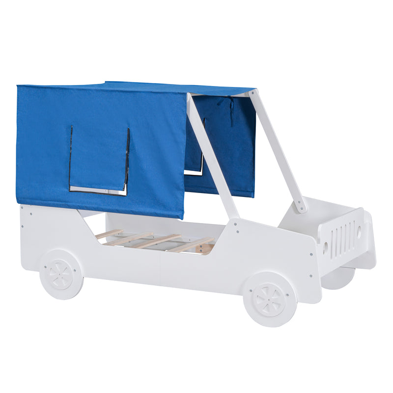 Twin Size Car Shaped Bed with Tents,White