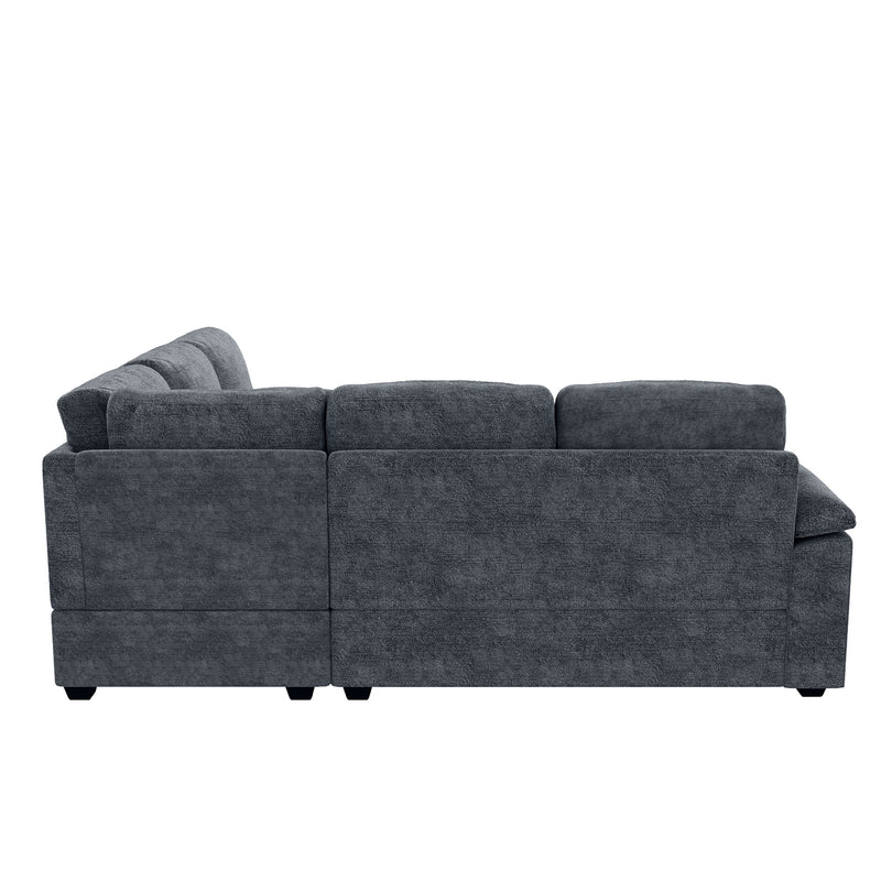 Modern Velvet Sectional Sofa Set, Large U Shaped Upholstered Corner Couch With Ottoman, Armrest Pillow, 6 Seat Indoor Furniture For Living Room