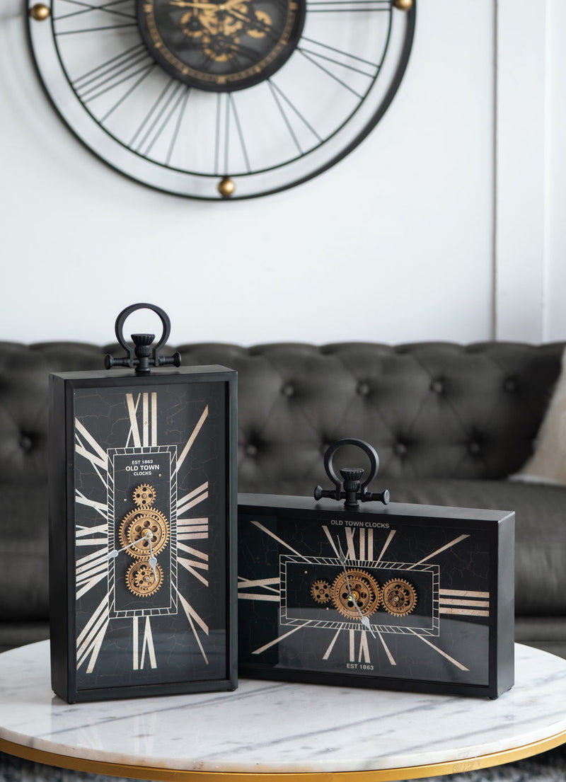 Decorative Roman Numeral Table Clock, Home Decor Gear Clock - Black / Gold