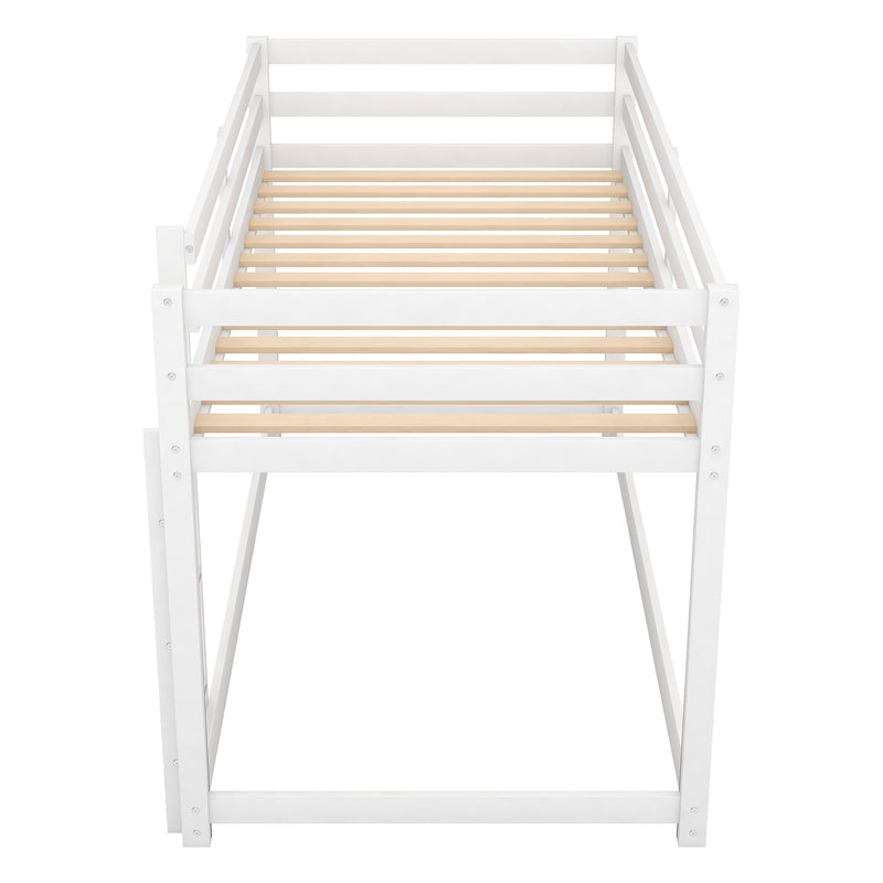 Twin over Twin Floor Bunk Bed with Ladder , White(Old SKU:WF281727AAK/WF286602AAK)