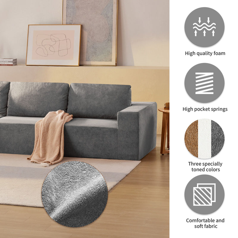 Modular L Shaped Sectional Sofa, Luxury Floor Couch Set, Upholstered Indoor Furniture, Foam - Filled Sleeper Sofa Bed For Living Room, Bedroom, 5 Pieces Free Combination - Gray