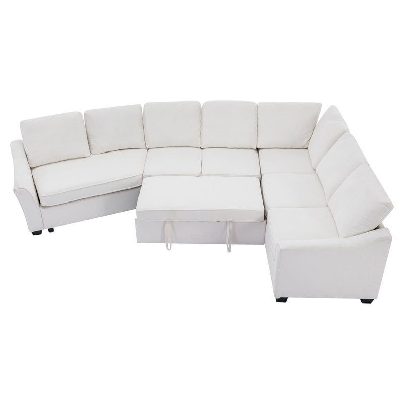 Sectional Sleeper Sofa With Pull-Out Bed Modern L-Shape Couch Bed With USB Charging Port For Living Room, Bedroom - Beige