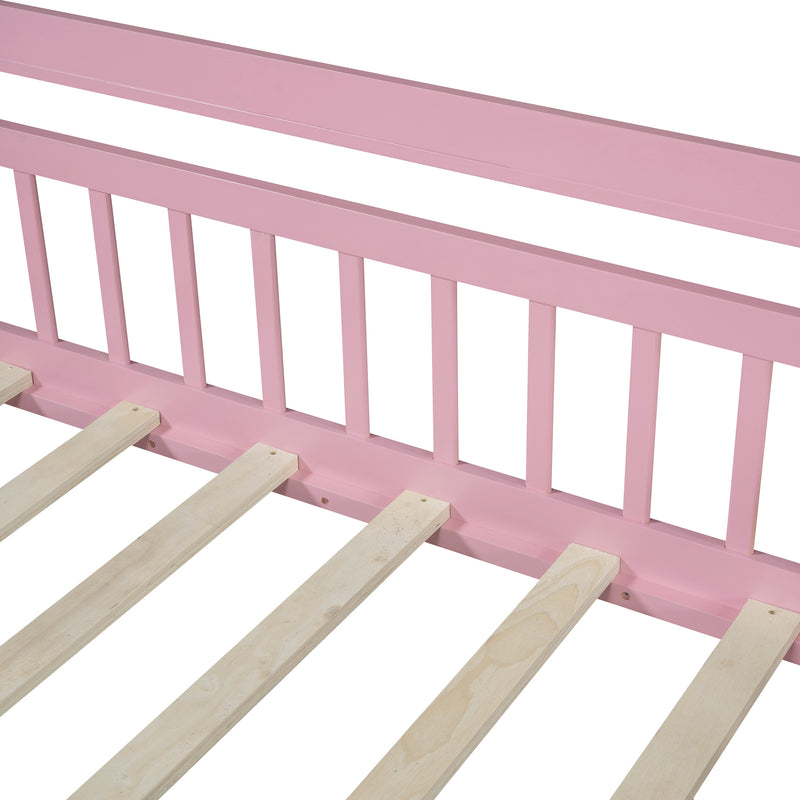 Wooden Twin Size House Bed with 2 Drawers,Kids Bed with Storage Shelf, Pink