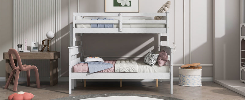 Wood Twin over Full Bunk Bed with Ladder, White