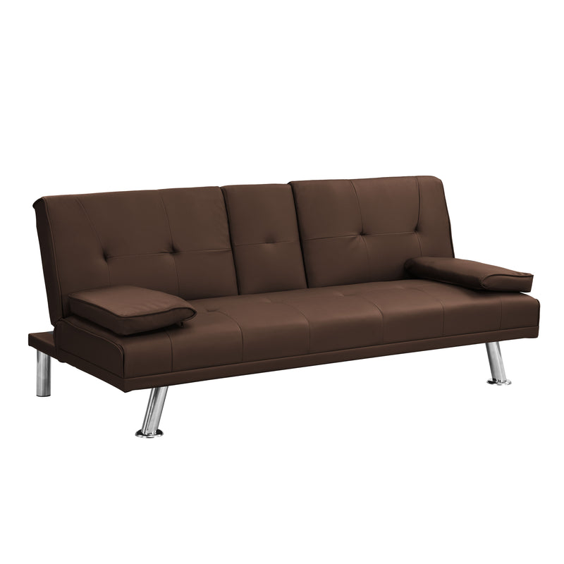 Futon Sofa Bed With Armrest Two Holders Wood Frame, Stainless Leg