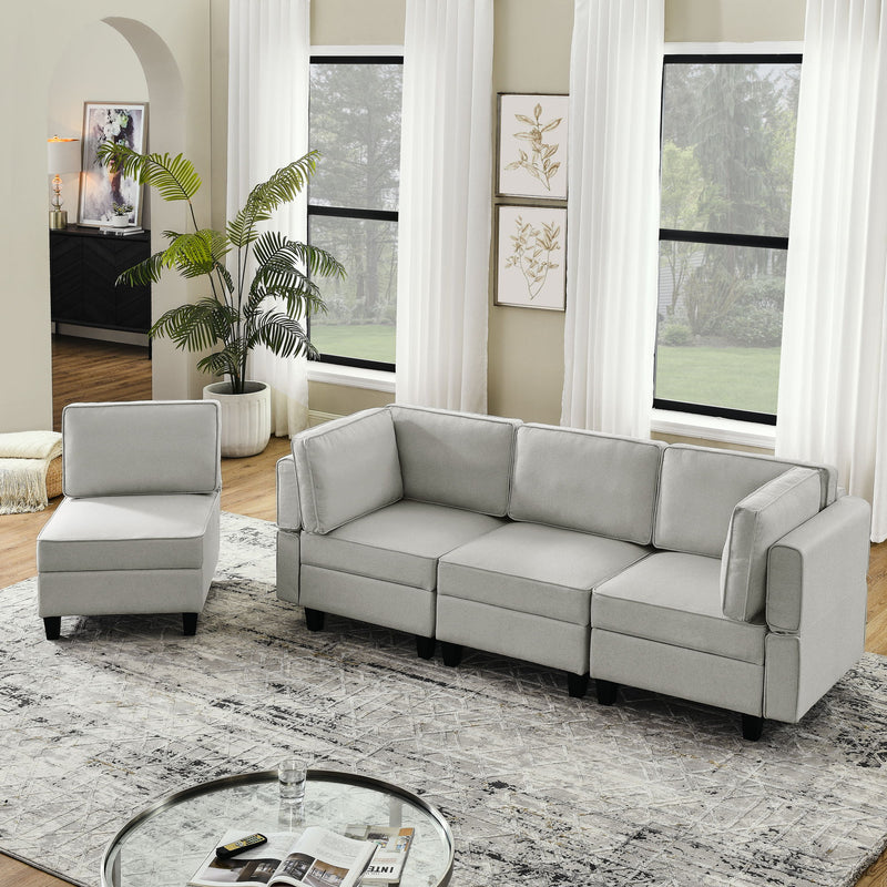 Linen Modular Sectional Sofa, U Shaped Couch With Adjustable Armrests And Backrests, 6 Seat Reversible Sofa Bed With Storage Seats For Living Room - Gray White