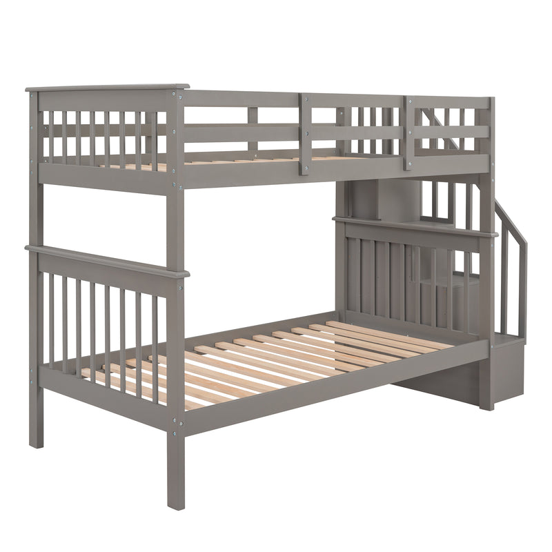 Stairway Twin-Over-Twin Bunk Bed with Storage and Guard Rail for Bedroom, Dorm, Gray color(OLD SKU :LP000109AAE)