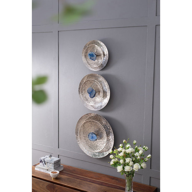 Textured Oversized Disc, Wall Decor For Living Room Bedrrom Entryway Office (Set of 3) - Silver