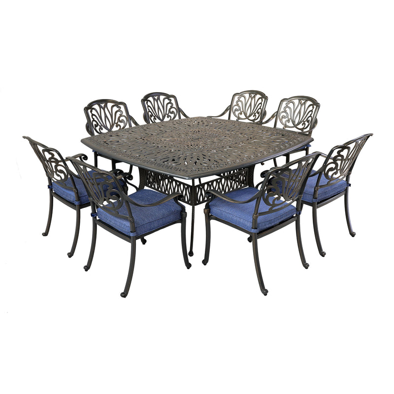 Square 8 Person 64" Long Aluminum Dining Set With Cushions