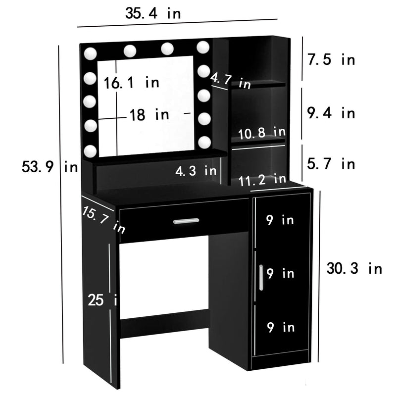 Vanity Desk With Mirror & Light, Large Drawer Three Level Storage Dresser, 3 Lighting Modes Adjustable Brightness, Bedroom Dressing Table