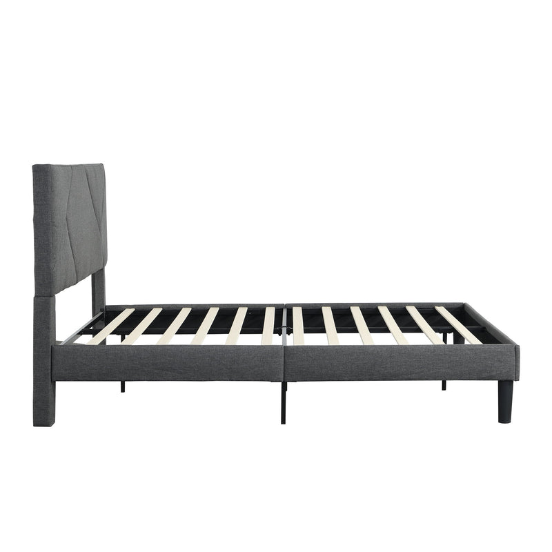 Queen Size Upholstered Platform Bed Frame With Headboard, Strong Wood Slat Support, Mattress Foundation, No Box Spring Needed - Gray