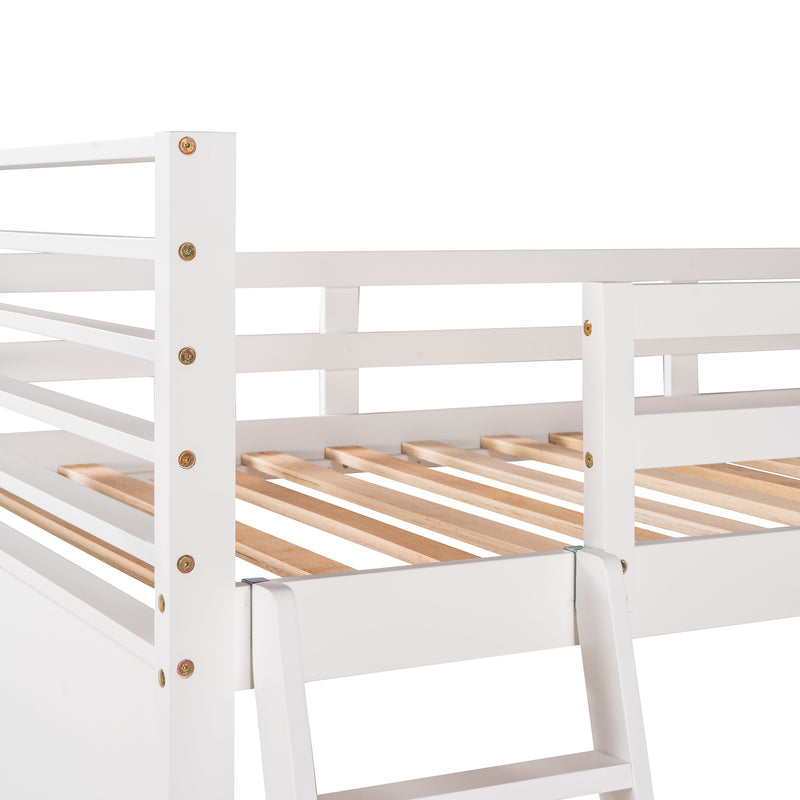 Twin over Twin Wood Bunk Bed with Two Drawers - White