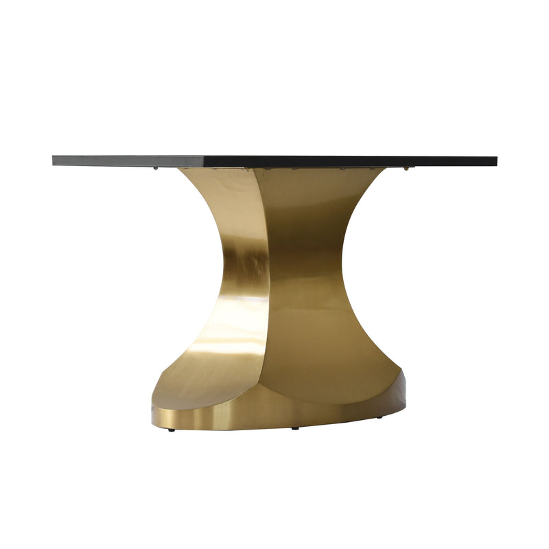 63" Modern Artificial Stone Panel Golden Stainless Steel Curved Legs, Can Accommodate 6-8 People - White / Gold