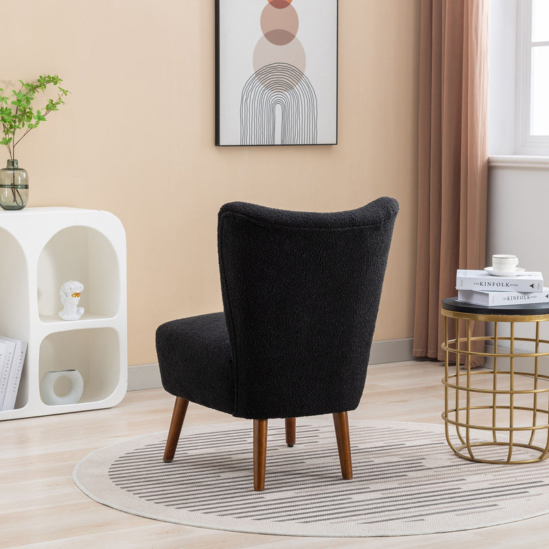 Boucle Upholstered Armless Accent Chair Modern Slipper Chair, Cozy Curved Wingback Armchair, Corner Side Chair For Bedroom Living Room Office Cafe Lounge Hotel