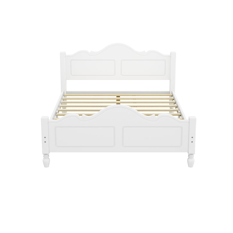 Traditional Concise Style Solid Wood Platform Bed, No Need Box Spring, White Queen