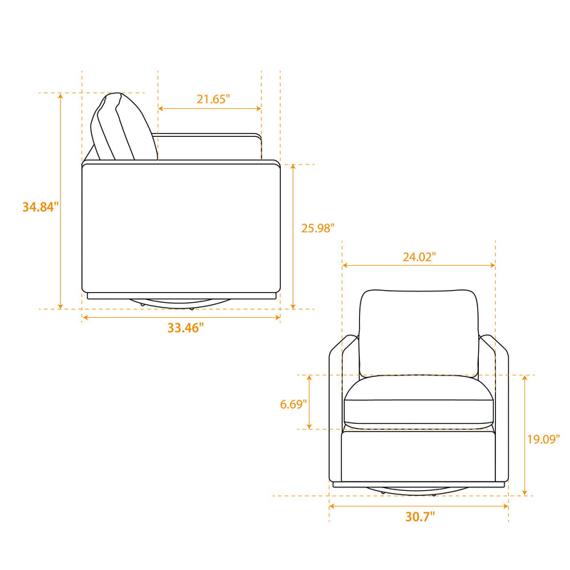 Square Upholstered Swivel Accent Chair And Comfy Accent Single Sofa Chair, 360° Club Chair, Lounge Armchair For Living Room Bedroom Apartment Nursery